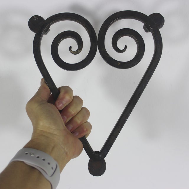 Black Antique Wrought Iron Heart Shaped Trivet, Kettle Stand For Sale - Image 8 of 8