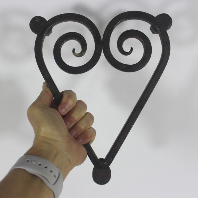 Black Vintage Wrought Iron Heart Shaped Trivet, Kettle Stand For Sale - Image 8 of 8