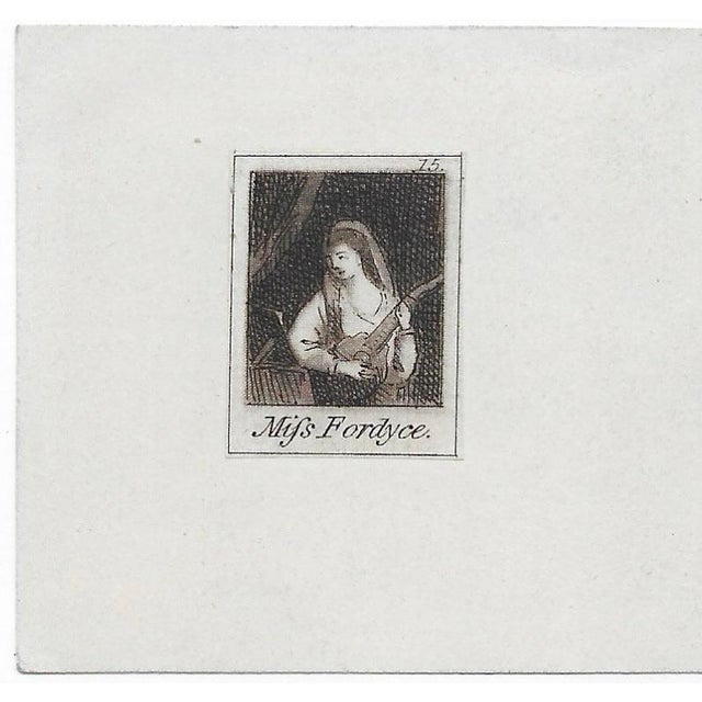 Antique miniature engraving of Miss Fordyce after a painting by Sir Joshua Reynolds. Sheet size: 2.5 x 2.9 Image: 1.1 x 1...