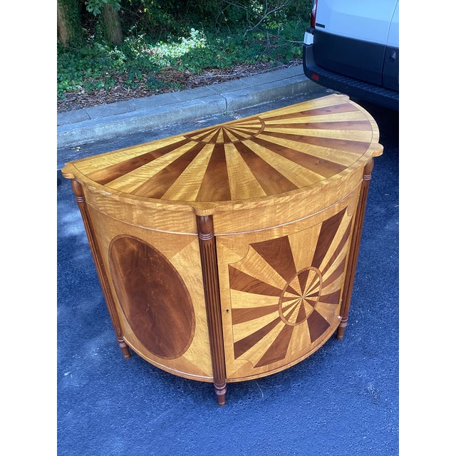Neoclassical Neoclassical Demilune Cabinet With Sunburst Marquetry For Sale - Image 3 of 7