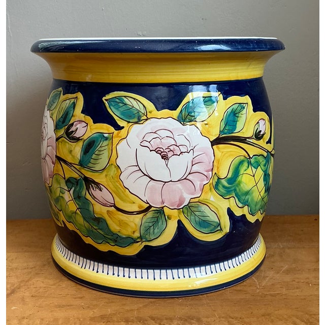 Mid 20th Century Hand Italian Painted Floral Ceramic Planter For Sale In West Palm - Image 6 of 12