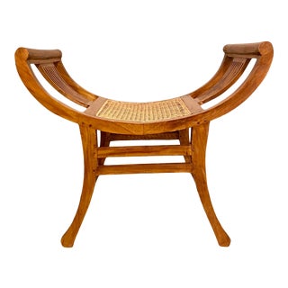 Antique Hand Carved Wooden Curule Bench For Sale