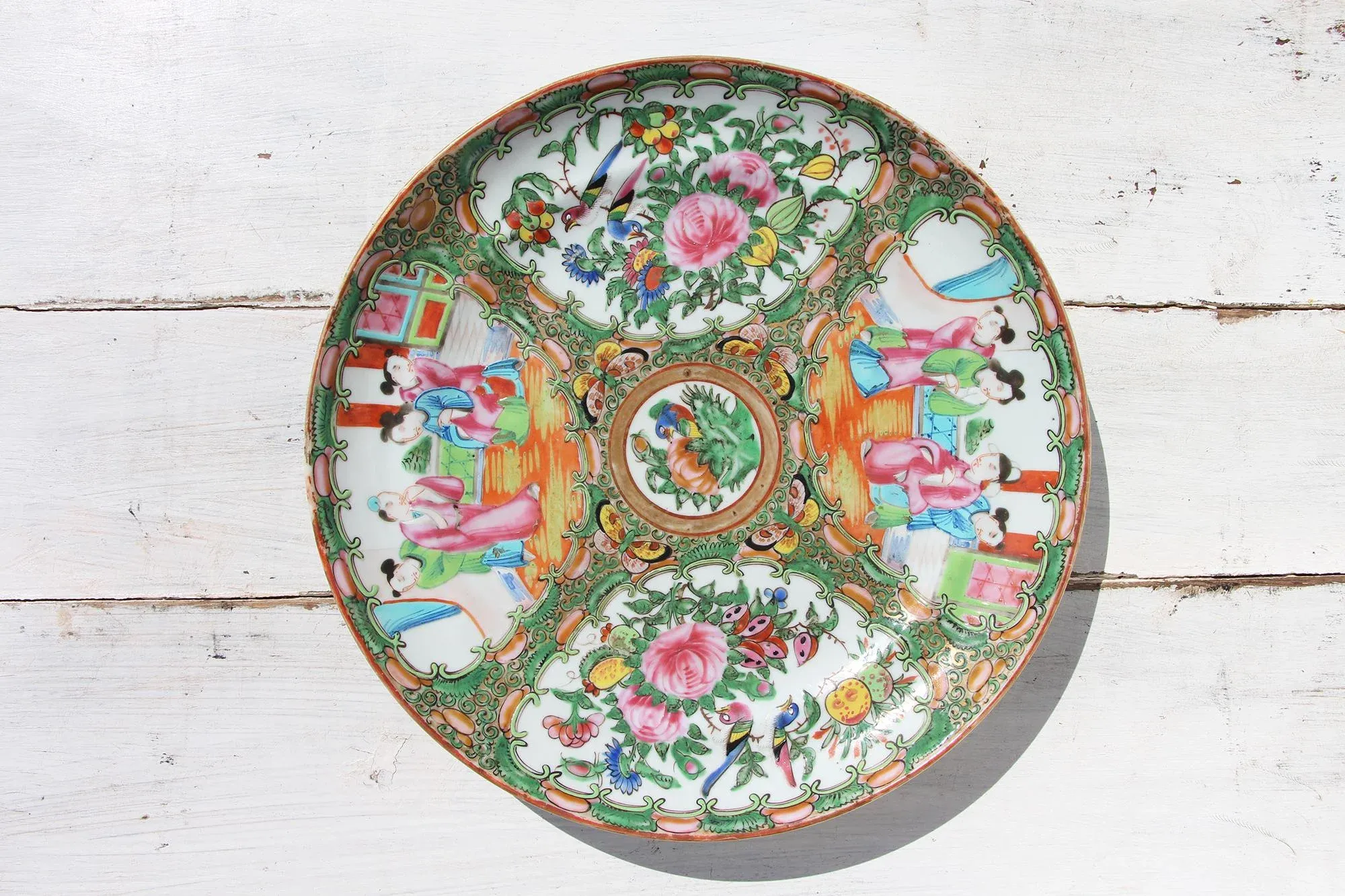英国ヴィンテージ ソーイングコレクションフレーム【sa864】 1800 Antique Chinese Export Famille Rose Mandarin Porcelain Plate