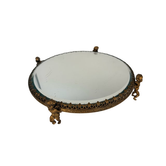 Late 19th Century French Ormolu Putti Plateau Mirror Tray For Sale - Image 4 of 8