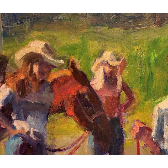 Figurative Morning Riders by Ken Valastro | Oil Painting of cowboys with horses in a rural setting For Sale - Image 3 of 4