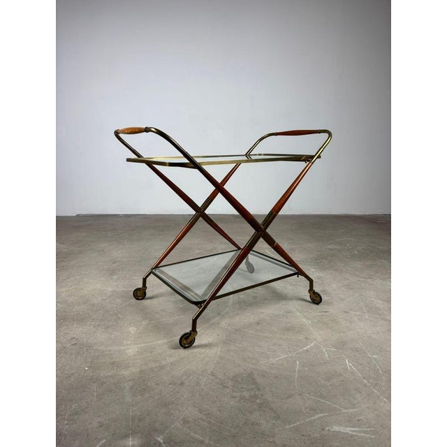 Mid-Century Rosewood and Brass Bar Cart in the style of Cesare Lacca, 1950s For Sale - Image 15 of 16