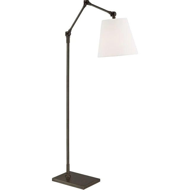 Graves Articulating Floor Lamp in Bronze with Linen Shade Designer: Suzanne Kasler Height: 50" - 58.75" Shade Detail:...
