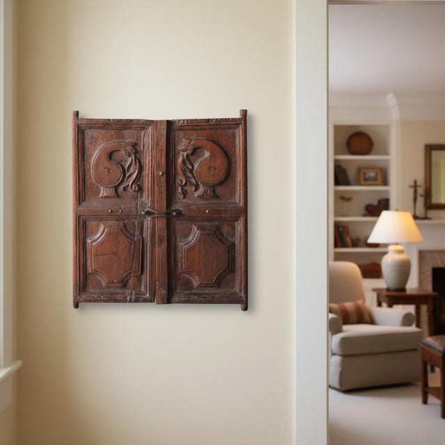 Vintage Carved Teak Wood Window Wall Art Dimensions: 19" Wide X 1" Deep X 22" High