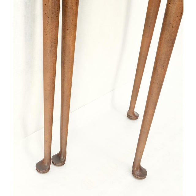 Brown Pair Walnut Baker Demilune Flip Top Round End Side Console Occasional Table MINT For Sale - Image 8 of 12