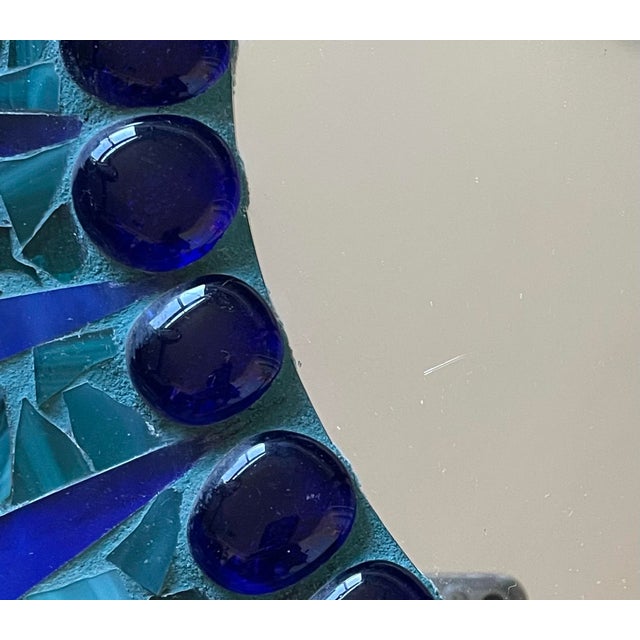 Sculpture Materials Round Mosaic Wall Mirror Inlaid With Ceramic and Glass Blue and Green Tile. 24 Inches. For Sale - Image 7 of 8