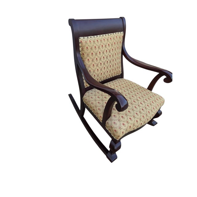 Antique French Carved Empire Rocking Chair Armchair Mahogany Lounge Rocker For Sale In Philadelphia - Image 6 of 13