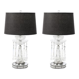 Pair of Art Deco Czech U S Zone Cut Crystal and Silver Plated Table Lamps For Sale