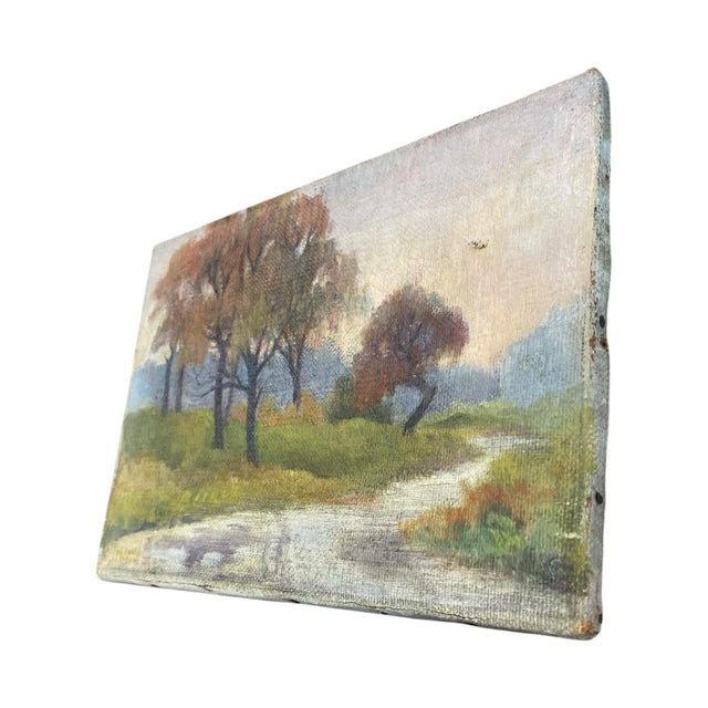 Mid-Century Modern 1970s Signed Landscape Painting on Canvas, Autumn Trees. For Sale - Image 3 of 10