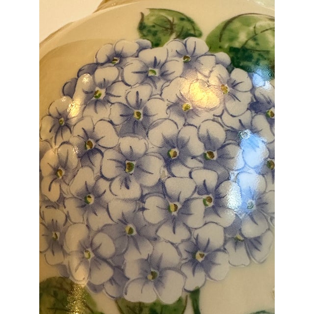 Lenox Lenox "Blue Hydrangeas" Collection Ceramic 10.5" Tall Ivory Vase Embossed Hand Painted Floral Design For Sale - Image 4 of 15