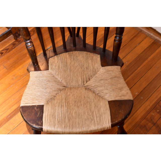 1940s 1940s Fruitwood Brace Back Windsor Rush Seat Side Chair For Sale - Image 5 of 8