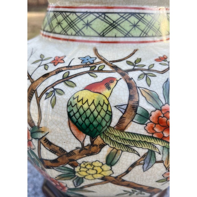 Mid 20th Century Asian Chinoiserie MCM Table Lamp W Bird and Floral Motif For Sale - Image 5 of 9