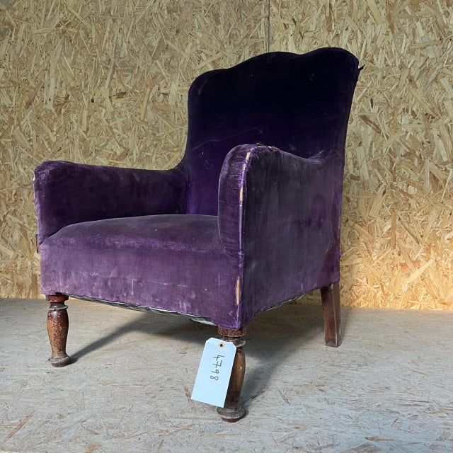 1920’s Single Deep Scallop Back Armchair. Unusual well-proportioned armchair from the early 20th Century. Covered in an...