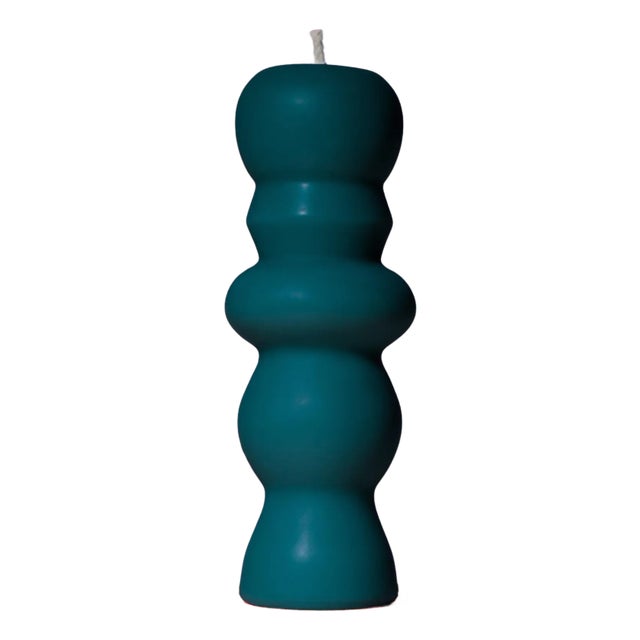 Sculptural Postmodern Beeswax Pillar Candle No.02 in Peacock. Green For Sale