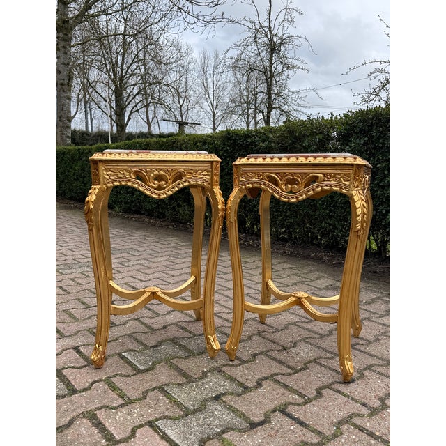 1970s 1970 French Louis XVI Gold Beech Pink Marble Tables - Pair For Sale - Image 5 of 17