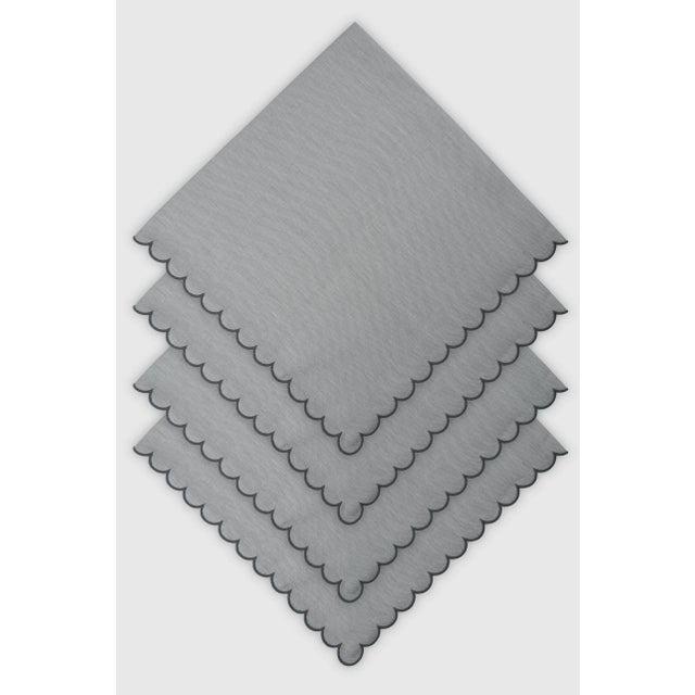 BILBAO Grey Embroidered Linen Napkin from Los Encajeros For Sale - Image 4 of 4