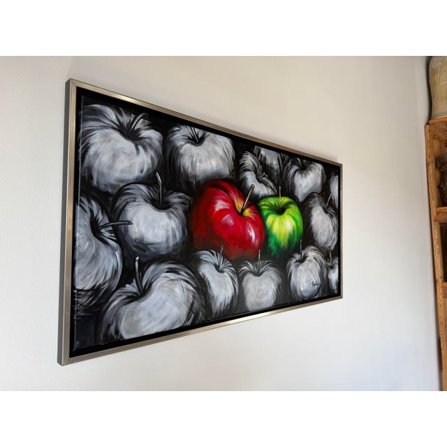 Abstract Modern Maritza Still Life Apples Acrylic on Canvas Painting, Framed For Sale - Image 3 of 12