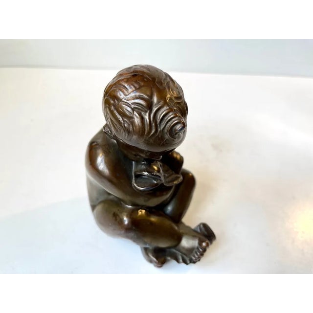 Mid-Century Modern Karl Josef Hoffman Bronze Sculpture Baby Boy and Fish, 1950s For Sale - Image 3 of 11