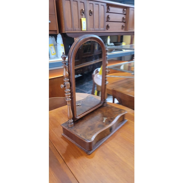 Brown Victorian Burl Walnut Vanity Mirror With Drawer 1860's For Sale - Image 8 of 8