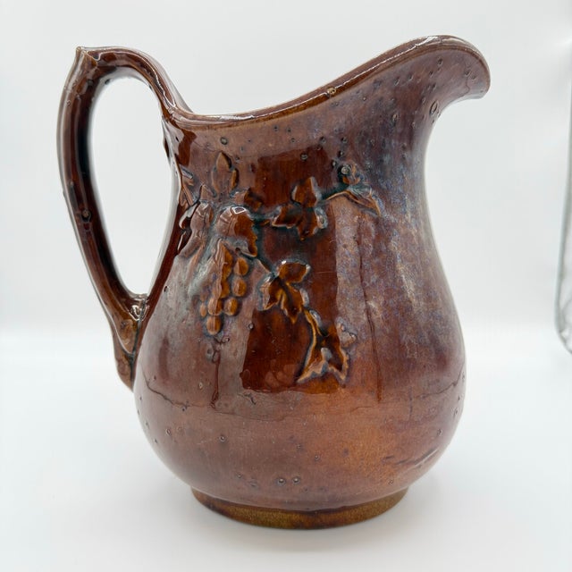 Brown Antique Rockinghamware Grape Relief Pitcher – Brown Tortoiseshell Glaze c.1870–1900 For Sale - Image 8 of 8