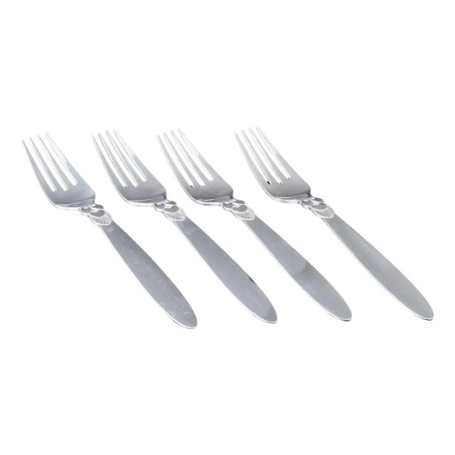 Large Sterling Silver Dinner Forks in the Cactus Pattern from Georg Jensen, 1940s, Set of 4 For Sale