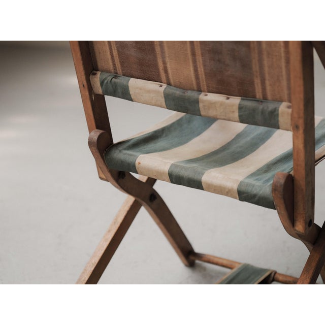 French Folding Campaign Chair in Wood and Striped Canvas, 1900s For Sale - Image 12 of 16