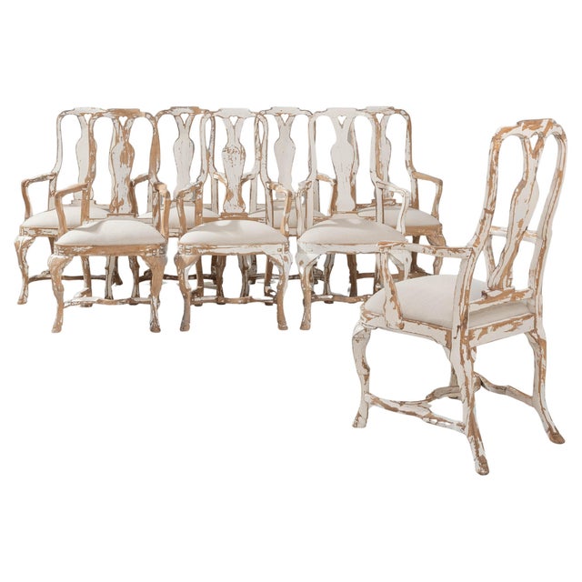 20th Century Swedish Rococo Revival Wood Patinated Dining Chairs - Set of 8 For Sale - Image 15 of 18