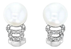 10MM Freshwater Pearl Diamond Eearrings .17cttw 14k White Gold, 2 Pieces