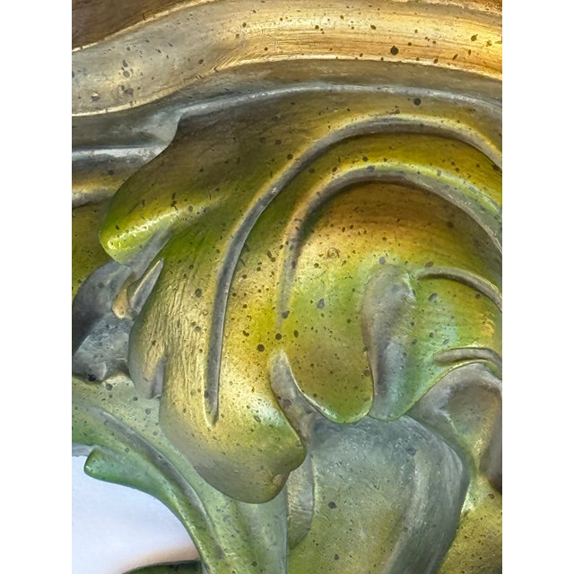 Vintage Palm Beach Regency Bespoke Parcel Gilt Antiquated Palm Bronze Brackets by Turtle and Crane -a Pair Newly Painted For Sale In Mobile - Image 6 of 11