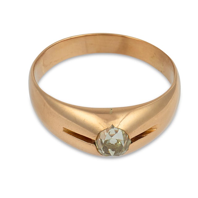 Victorian 19th Century Victorian Old Mine Cut Fancy Color Diamond 18k Rose Gold Bezel Engagement Ring, Size 12.75 For Sale - Image 3 of 6