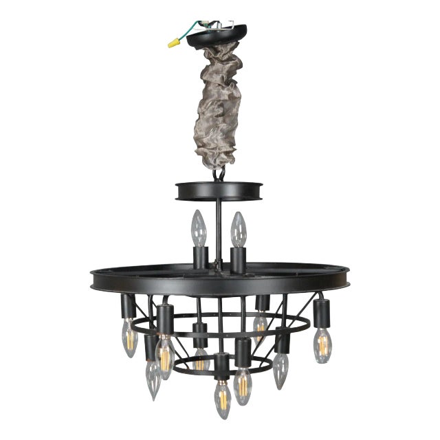 Modern Black Iron Spanish Tuscan Farmhouse Style 11 Light Chandelier For Sale