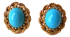Gold Rope and Turquoise Earrings, Pair