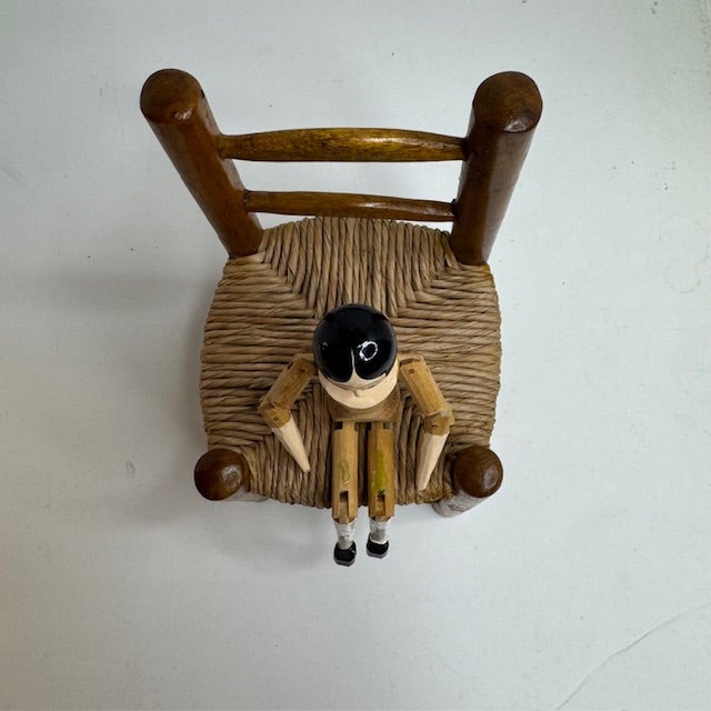 Vintage Eric Horne Co. Wooden Peg Doll in a Rush-Seat Chair, Made in Usa For Sale In Savannah - Image 6 of 15