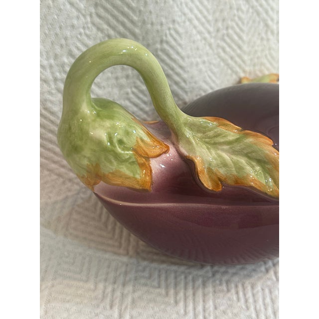 Figurative Late 20th Century Fitz and Floyd Eggplant Sauce Boat With Ladle For Sale - Image 3 of 7
