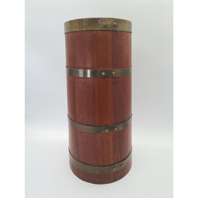 Campanian Wooden Umbrella Stand with Brass Fittings, 1960s For Sale - Image 6 of 12