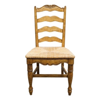 High End Vintage Solid Rubberwood Country French Ladderback Dining Side Chair W. Rush Seat For Sale