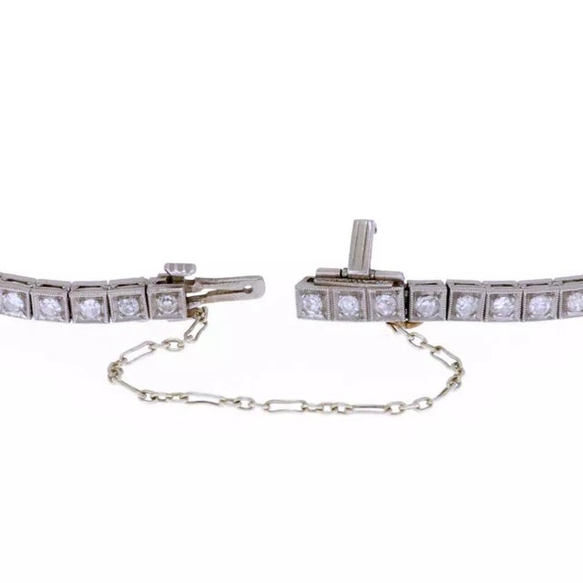 Art Deco Bracelet Diamond Platinum Floral Milgrain Link Design For Sale - Image 4 of 5