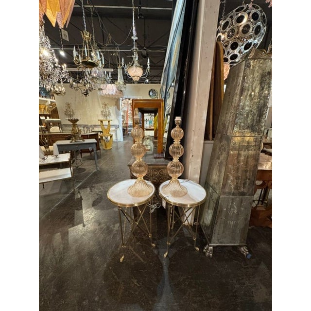 Modern Pair of Large Scale Murano Peach and Gold Ball Form Lamps For Sale - Image 3 of 7