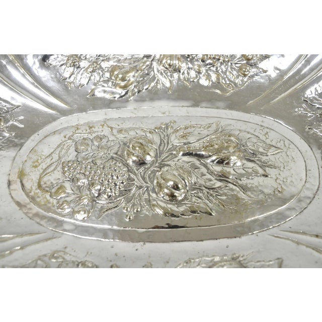 Antique Victorian Silver Plated Fruit Harvest Repousse Centerpiece Fruit Bowl For Sale - Image 9 of 16