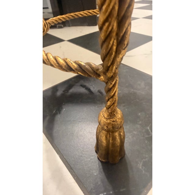 Vintage Hollywood Regency Gilt Rope & Tassel Glass Drinks Table For Sale - Image 9 of 10