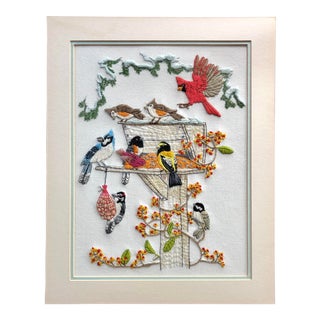 Vintage Completed Bird Crewel Needlework For Sale