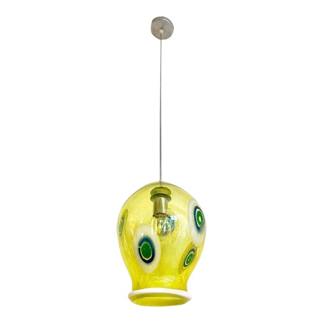 Bespoke Italian Organic Yellow Green White Tulip Murano Glass Pendant Light For Sale