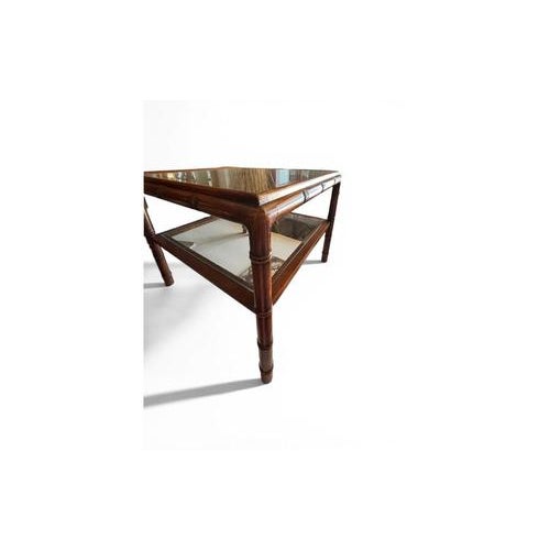 Vintage Bamboo Display Cabinet with Vienna Straw and Glass Shelves For Sale - Image 9 of 10
