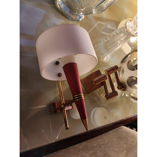 Painted enamel, brass accents with plastic shade Origin: Italy 1970's