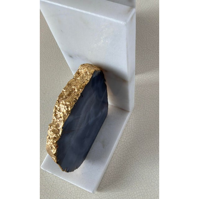 Modern Sliced Agate and Marble Aysha Bookends Set of 2 For Sale - Image 4 of 4