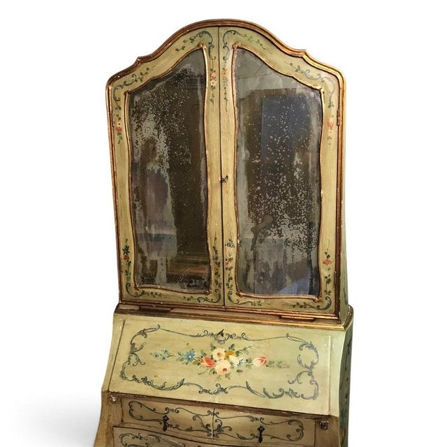 Antique Venetian Painted Secretary Bookcase with Floral Decoration, 1800 For Sale - Image 4 of 10